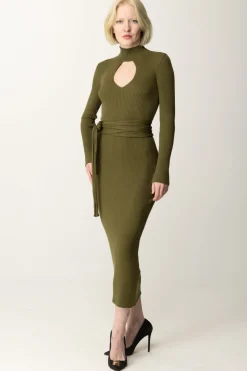 Akep Abito Midi Aderente con Cintura e Scollo Cut-outMILITARY