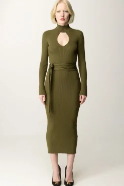 Akep Abito Midi Aderente con Cintura e Scollo Cut-outMILITARY