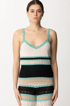 Akep Canotta In Punto Pizzo MulticolorNERO/BEIGE