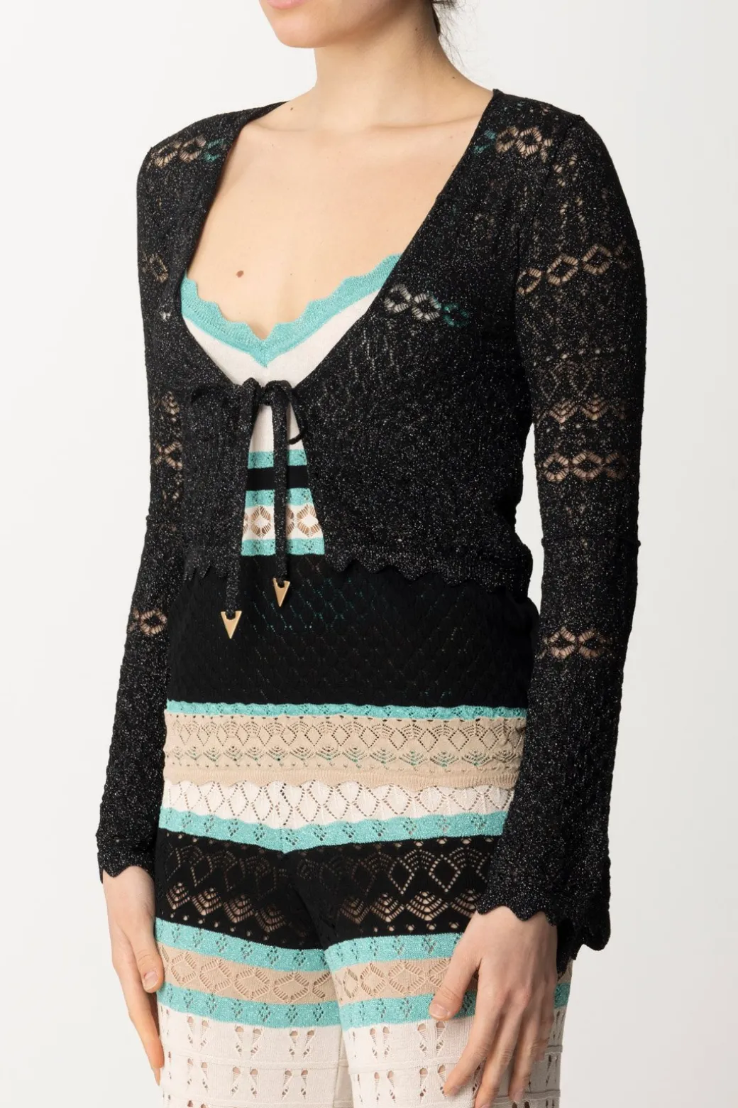 Akep Croprispalle Corto In Punto Pizzo LurexNERO