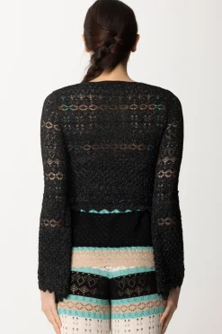 Akep Croprispalle Corto In Punto Pizzo LurexNERO