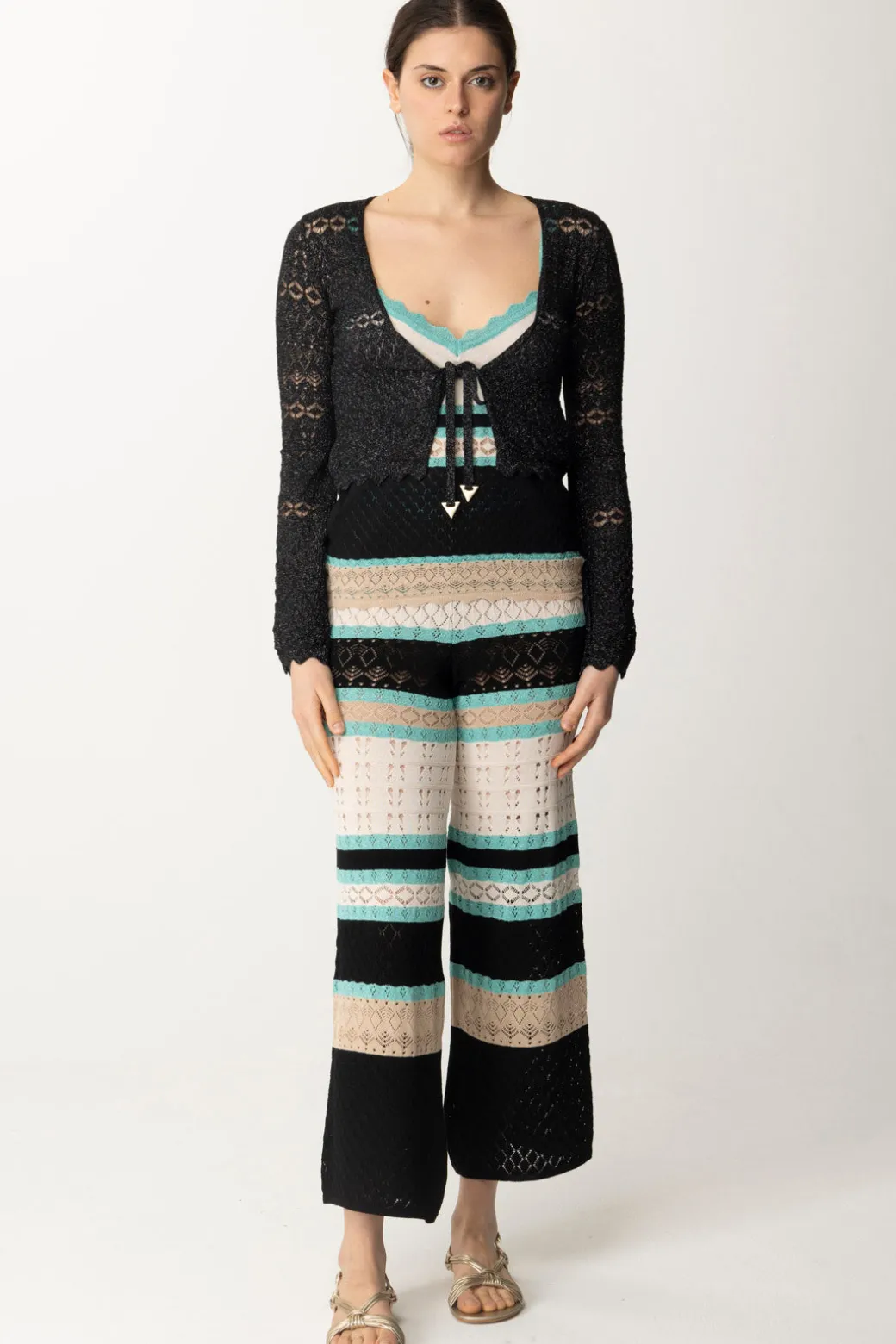 Akep Croprispalle Corto In Punto Pizzo LurexNERO