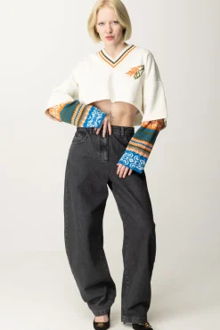 Akep Felpa Crop con Maniche Inserto JacquardPANNA