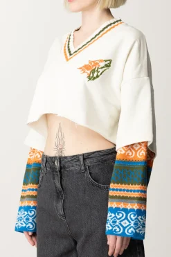 Akep Felpa Crop con Maniche Inserto JacquardPANNA