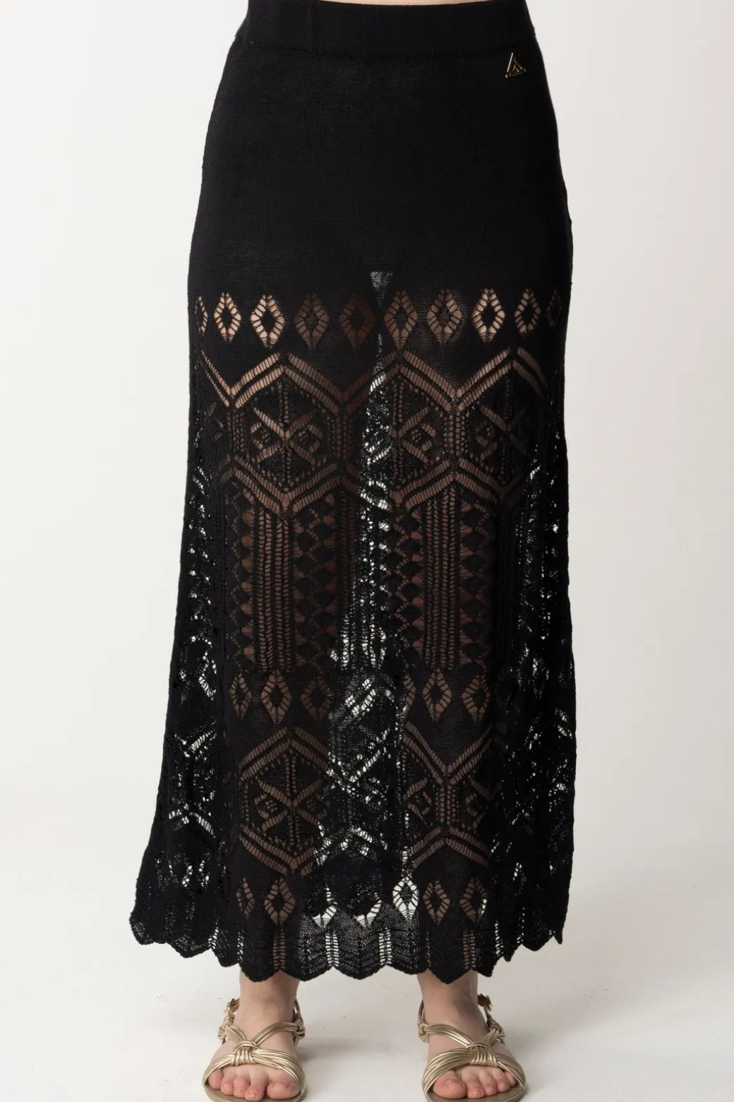 Akep Gonna Lunga In Maglia Di Lino TraforataNERO