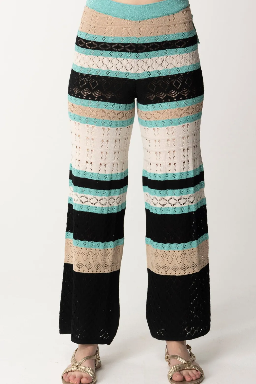 Akep Pantaloni In Punto Pizzo MulticolorNERO/BEIGE