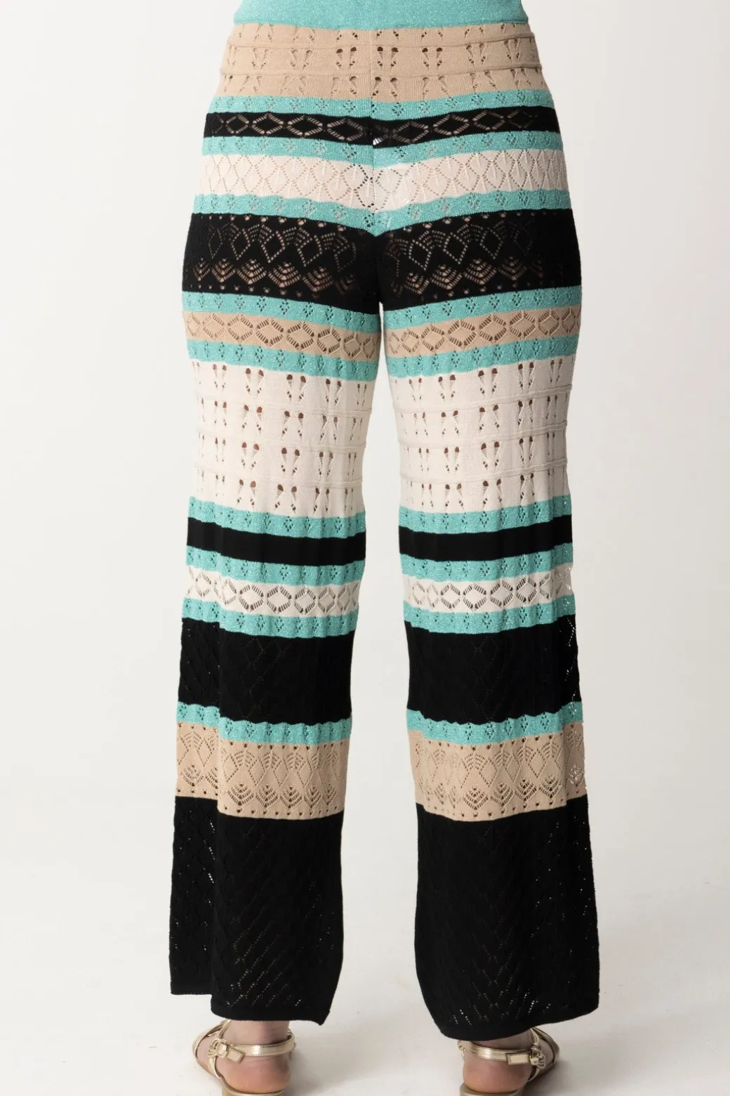 Akep Pantaloni In Punto Pizzo MulticolorNERO/BEIGE