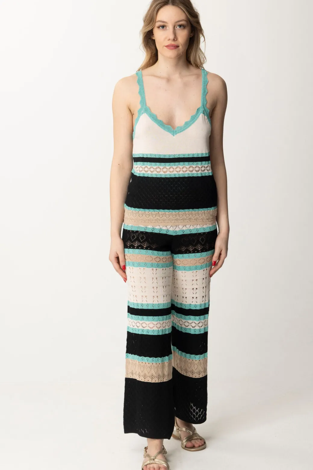 Akep Pantaloni In Punto Pizzo MulticolorNERO/BEIGE