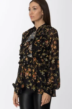 Aniye By Blusa Bobby a Fiori con RouchesBLACK BLOOM
