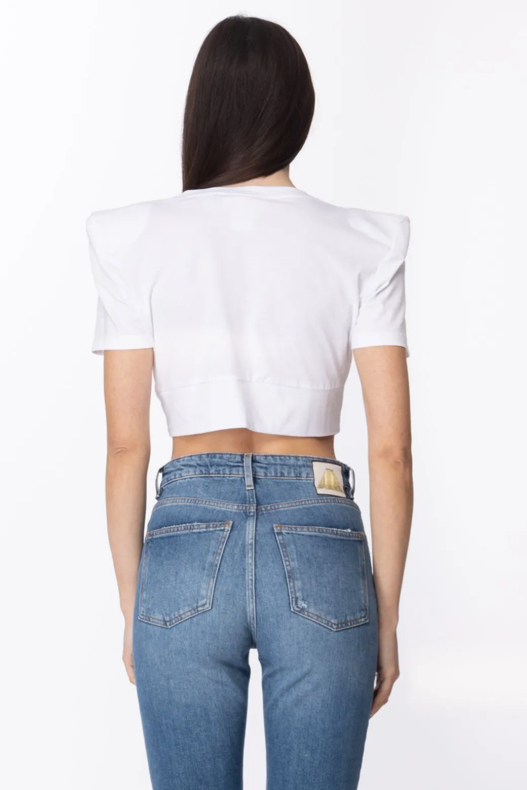 Aniye By Crop T-shirt con Nodo e Scritta RollingWHITE