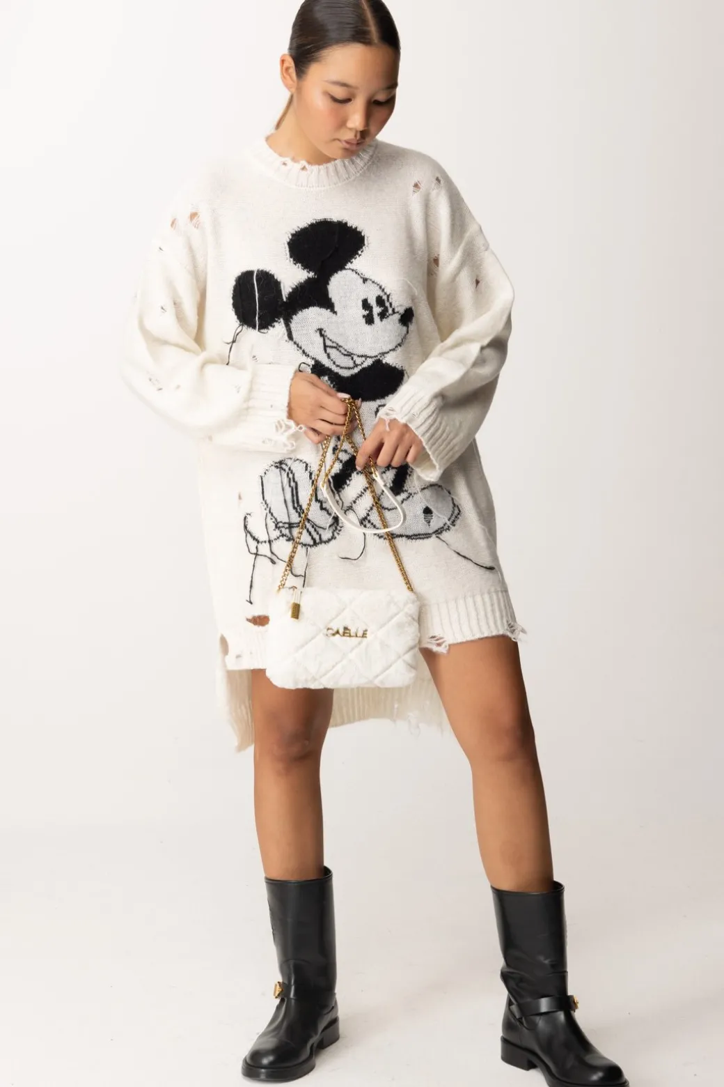 Aniye By Mini Abito In Maglia Destroyed Stampa MickeyMILK