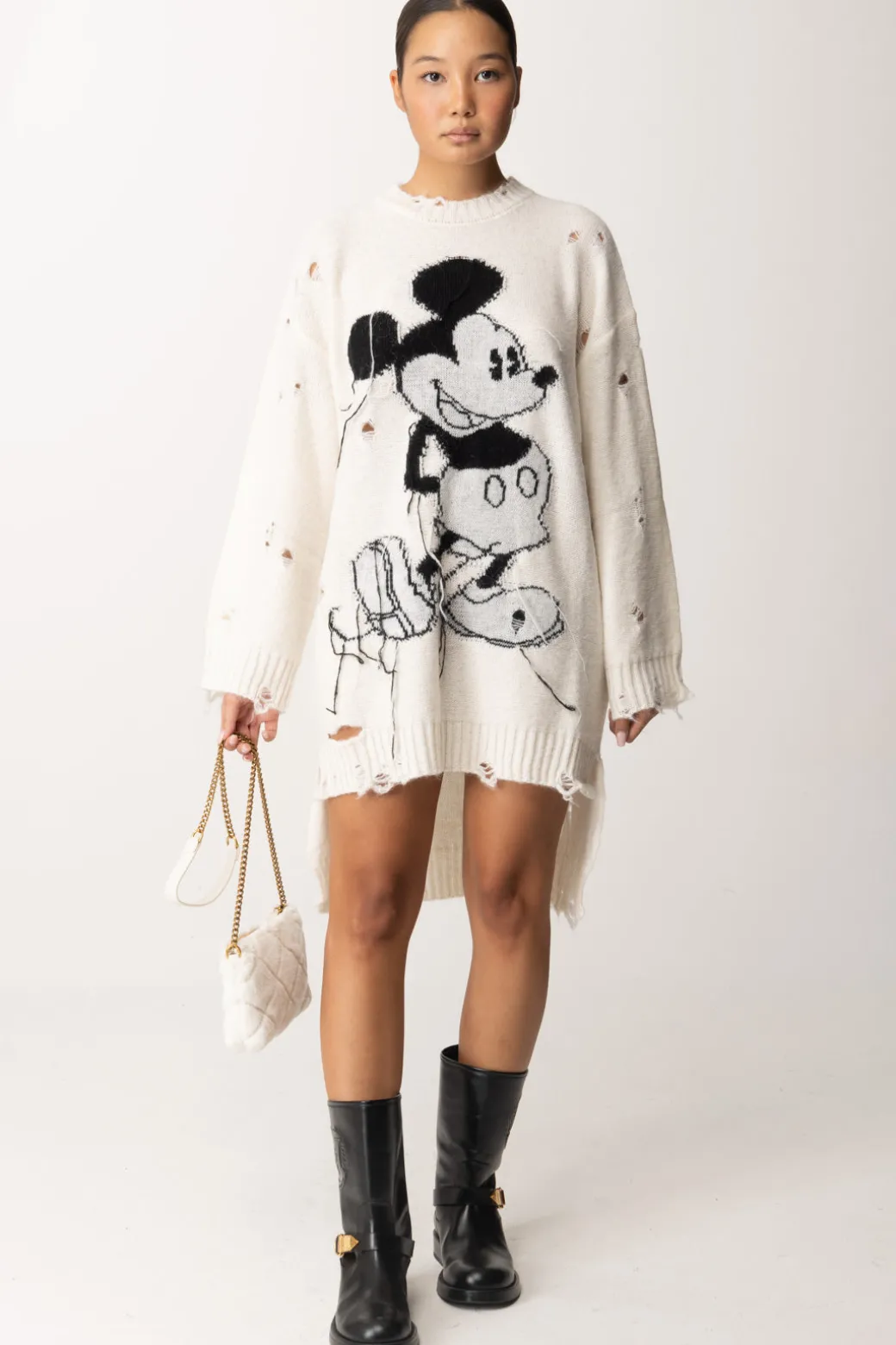 Aniye By Mini Abito In Maglia Destroyed Stampa MickeyMILK
