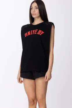 Aniye By T-shirt con Borchie e Stampa LogoBLACK