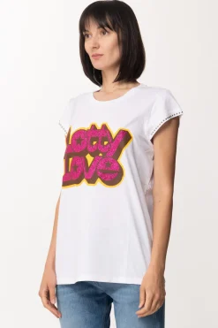Aniye By T-shirt Stampata Lotty con BorchietteBIANCO