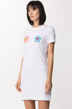 Chiara Ferragni Abito T-shirt Mini con Fiori Sul PettoWHITE