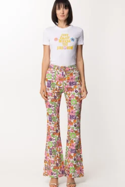 Chiara Ferragni Pantaloni a Zampa StampatiBIANCO OTTICO