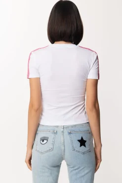 Chiara Ferragni T-shirt con Banda Logata a Contrastot-shirt with Contrasting Logo BandWHITE