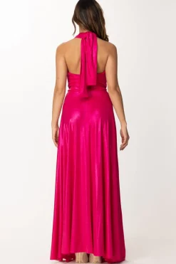 Dramèe Abito Laminato con Applicazione CastoniFUCSIA