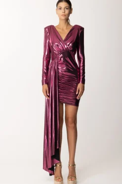 Dramèe Abito Laminato con Drappo LateraleMAGENTA