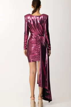 Dramèe Abito Laminato con Drappo LateraleMAGENTA