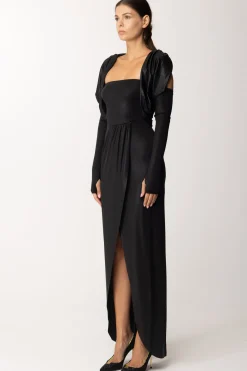 Dramèe Abito Lungo con Manicotti e Inserti DrappeggiatiNERO