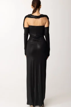 Dramèe Abito Lungo con Manicotti e Inserti DrappeggiatiNERO