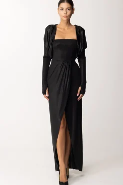 Dramèe Abito Lungo con Manicotti e Inserti DrappeggiatiNERO