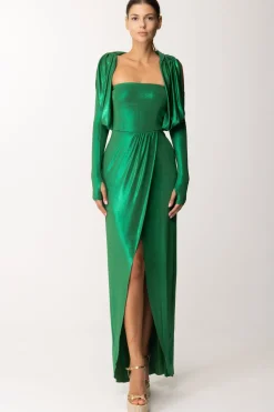 Dramèe Abito Lungo con Manicotti e Inserti DrappeggiatiFORESTA