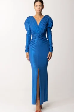 Dramèe Abito Lungo con Scollatura a PiegheBLU