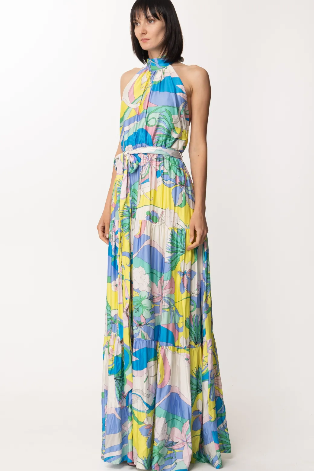 Dramèe Abito Lungo con Stampa Iris e CinturaSTAMPA IRIS