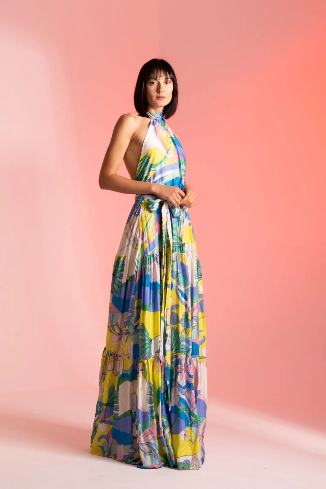 Dramèe Abito Lungo con Stampa Iris e CinturaSTAMPA IRIS