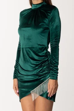 Dramèe Abito Mini In Velluto con Frange In StrassBOSCO