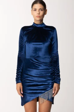Dramèe Abito Mini In Velluto con Frange In StrassBLU