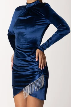 Dramèe Abito Mini In Velluto con Frange In StrassBLU