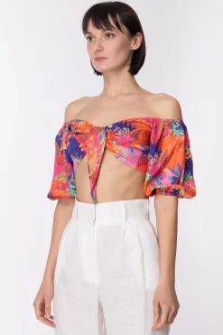 Dramèe Crop Top con Fiocco e Stampa TropicalSTAMPA TROPICAL