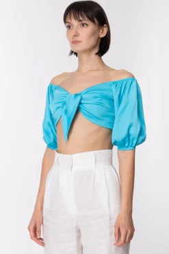 Dramèe Top con Nodo e ArricciatureTURCHESE