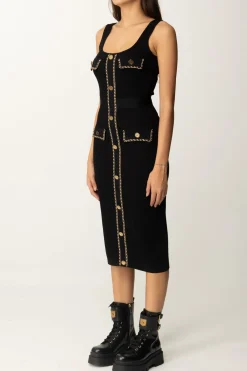 Elisabetta Franchi Abito Midi con CatenaNERO