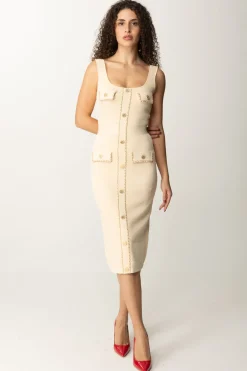 Elisabetta Franchi Abito Midi con CatenaCREMA