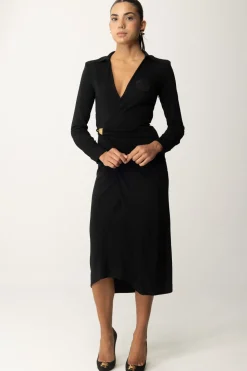 Elisabetta Franchi Abito Midi In Jersey con Nodo LateraleNERO
