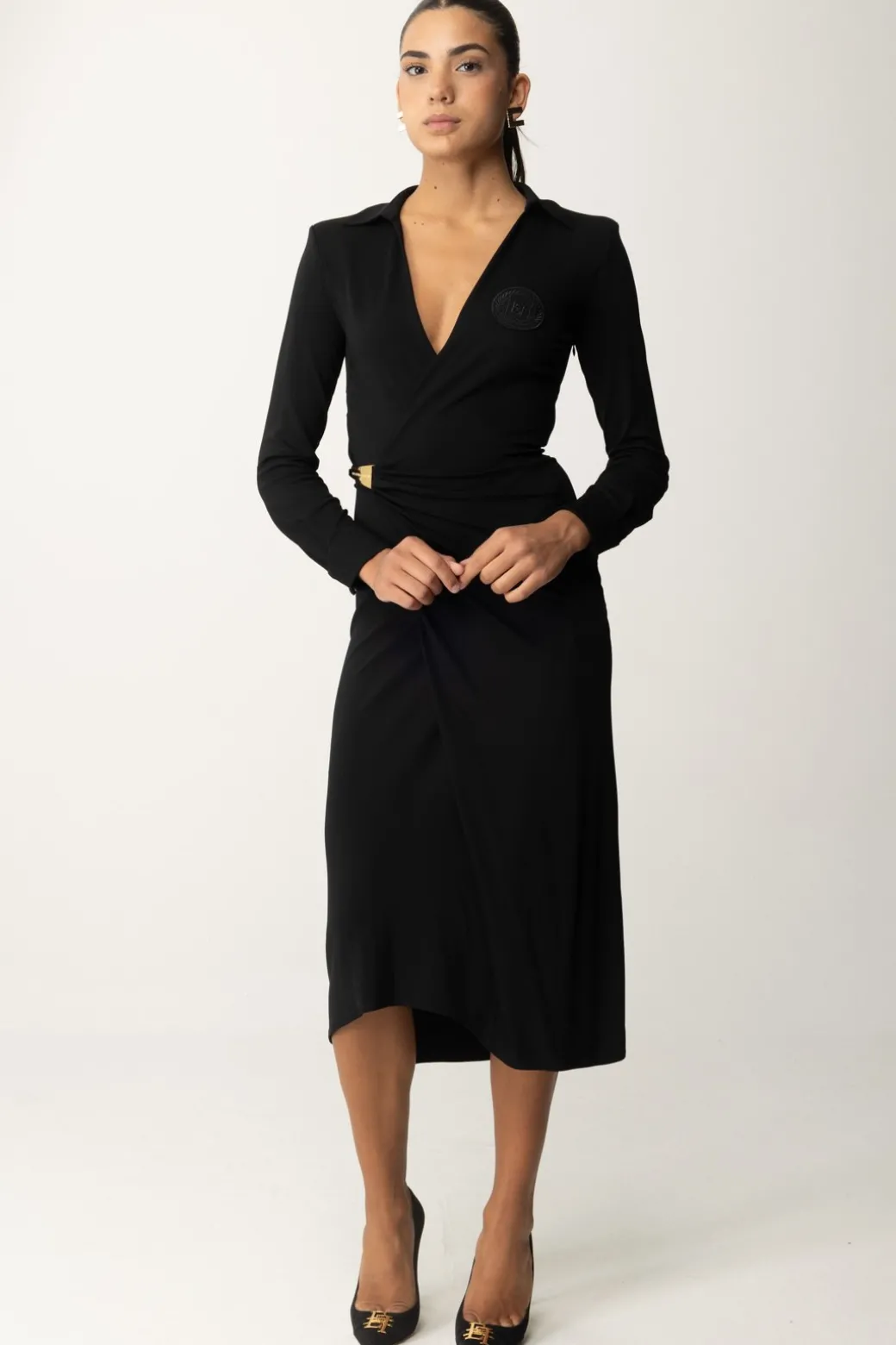 Elisabetta Franchi Abito Midi In Jersey con Nodo LateraleNERO