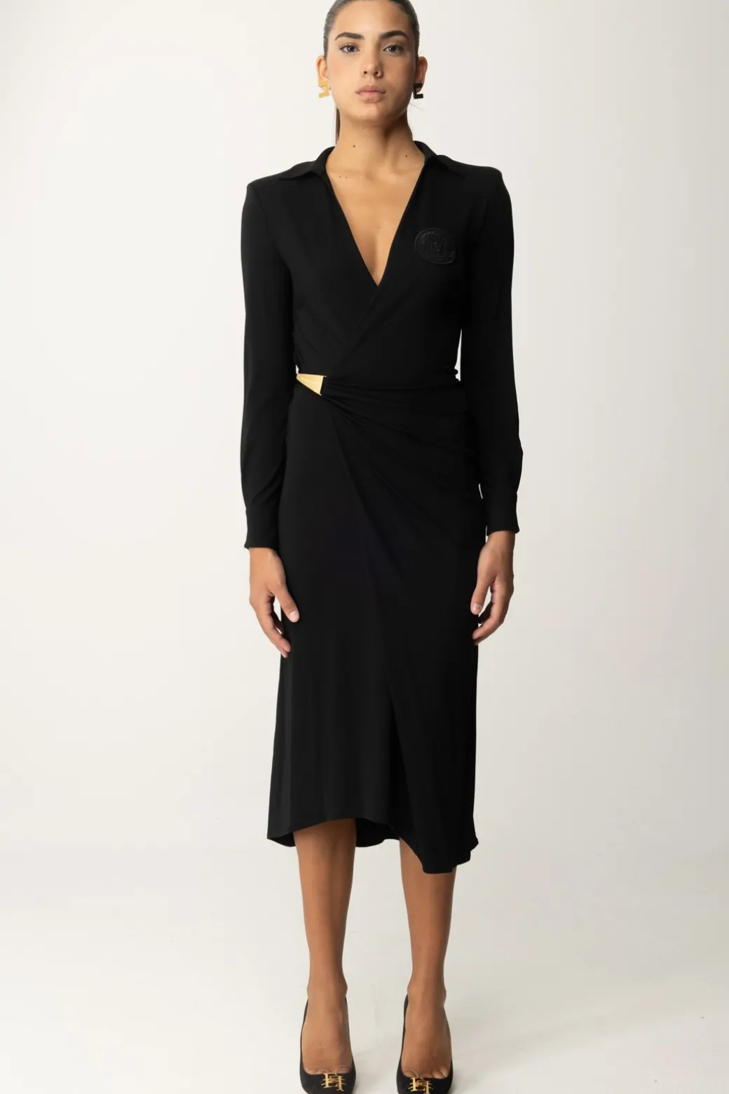Elisabetta Franchi Abito Midi In Jersey con Nodo LateraleNERO