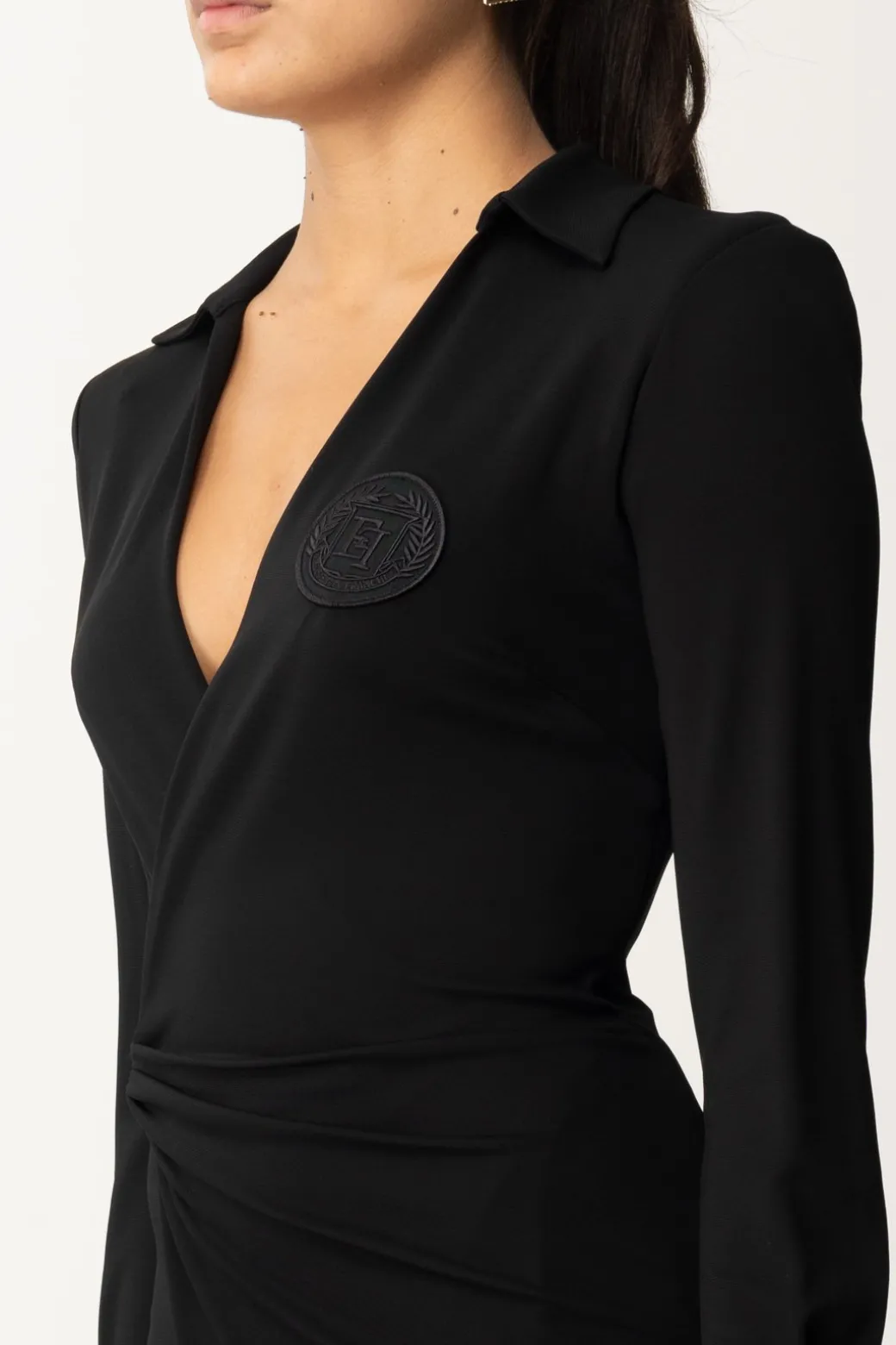 Elisabetta Franchi Abito Midi In Jersey con Nodo LateraleNERO