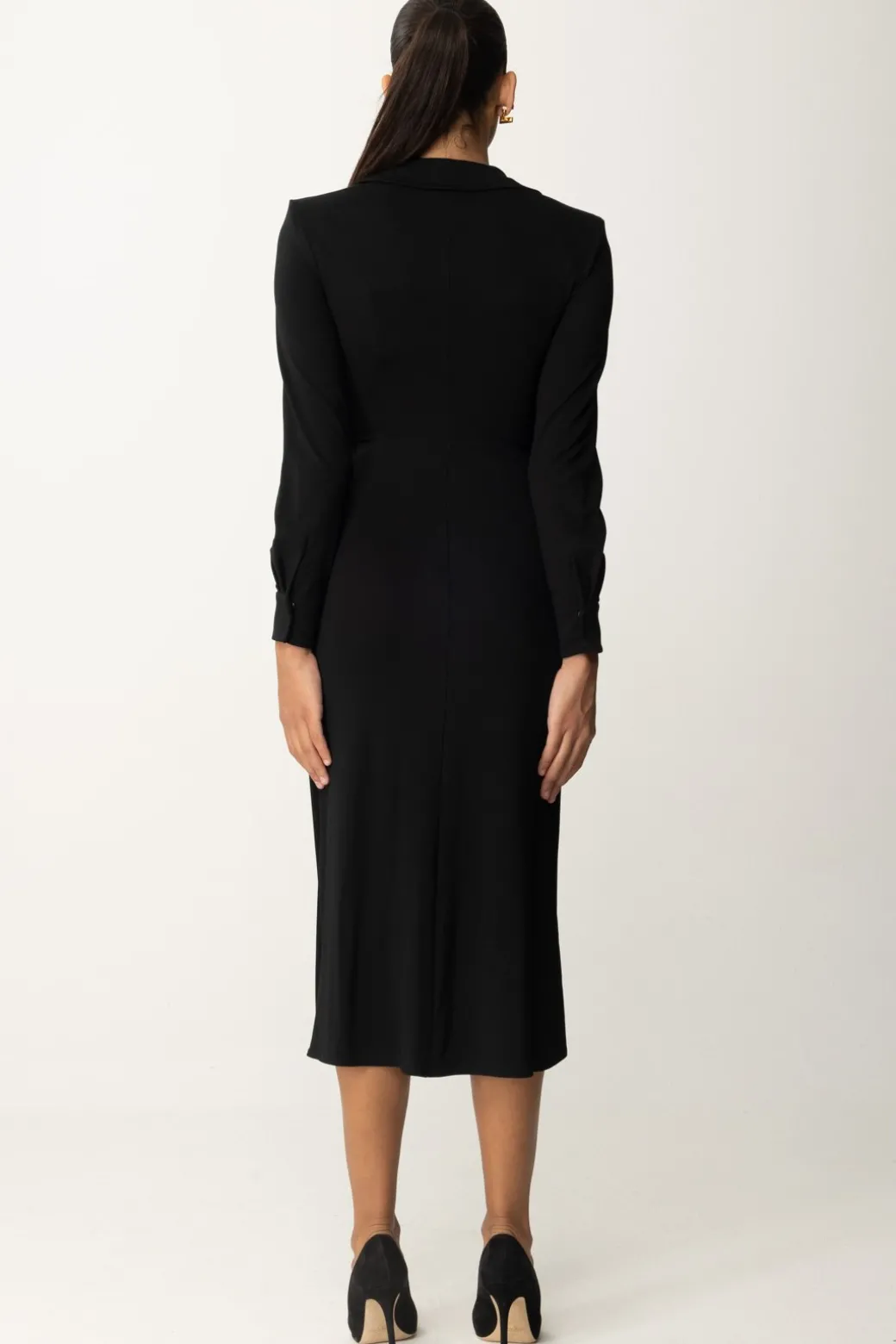 Elisabetta Franchi Abito Midi In Jersey con Nodo LateraleNERO