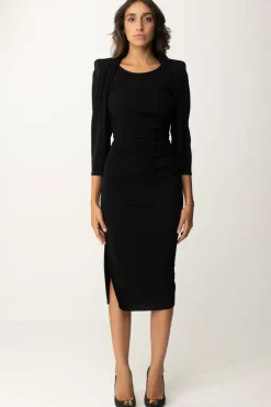 Elisabetta Franchi Abito Midi con Pieghe e Zip Sul FiancoNERO