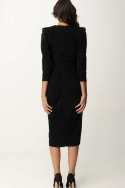 Elisabetta Franchi Abito Midi con Pieghe e Zip Sul FiancoNERO