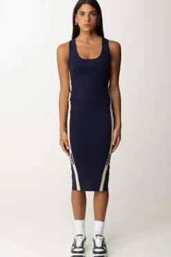 Elisabetta Franchi Abito Midi In Viscosa con Bande LogoNAVY/CREMA