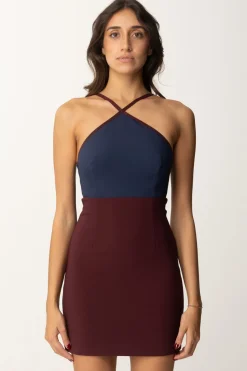 Elisabetta Franchi Abito Mini Bicolor con Scollo All'americanaNAVY/ROUGE NOIR