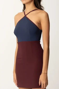 Elisabetta Franchi Abito Mini Bicolor con Scollo All'americanaNAVY/ROUGE NOIR