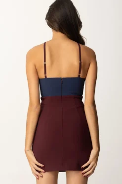Elisabetta Franchi Abito Mini Bicolor con Scollo All'americanaNAVY/ROUGE NOIR