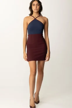 Elisabetta Franchi Abito Mini Bicolor con Scollo All'americanaNAVY/ROUGE NOIR